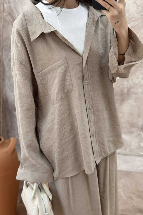 SHIRT+TROUSERS WOMEN SET IN BEIGE COLOR - 3
