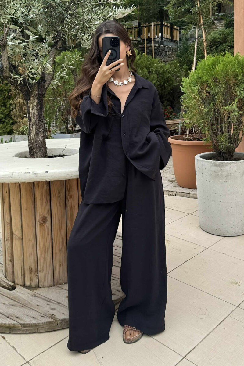 ONE COLOR SHIRT+TROUSERS WOMEN SET BLACK/ E ZEZE - 1