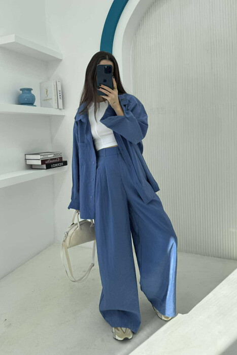 SHIRT+TROUSERS WOMEN SET IN BLUE COLOR 