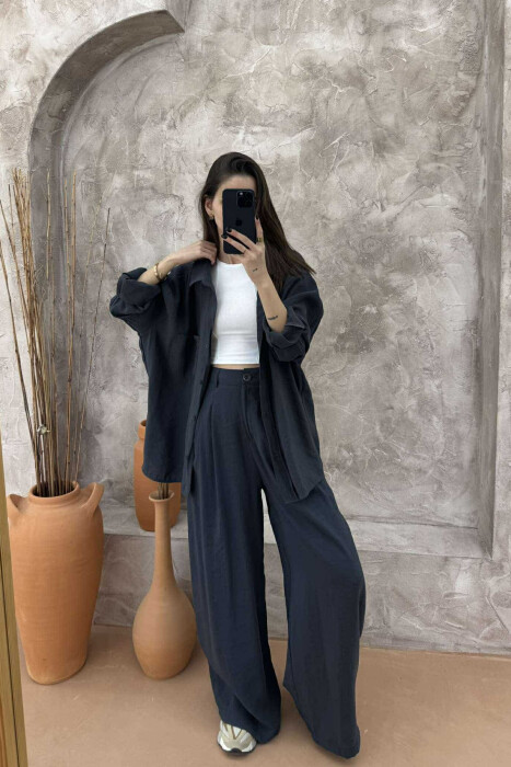 SHIRT+TROUSERS WOMEN SET IN DARK GREY COLOR - 1