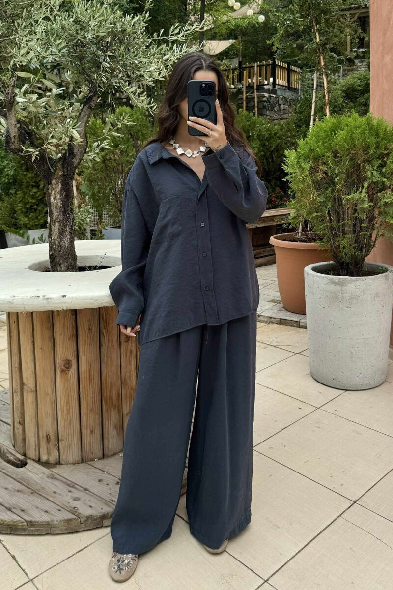 ONE COLOR SHIRT+TROUSERS WOMEN SET DARK GREY/GEE - 1