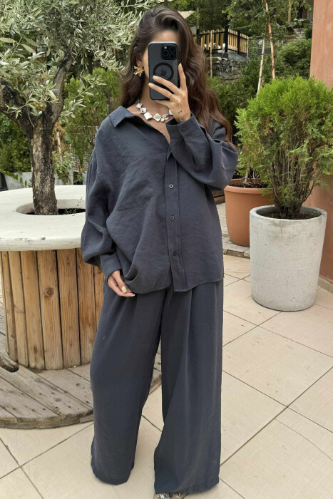 ONE COLOR SHIRT+TROUSERS WOMEN SET DARK GREY/GEE - 2