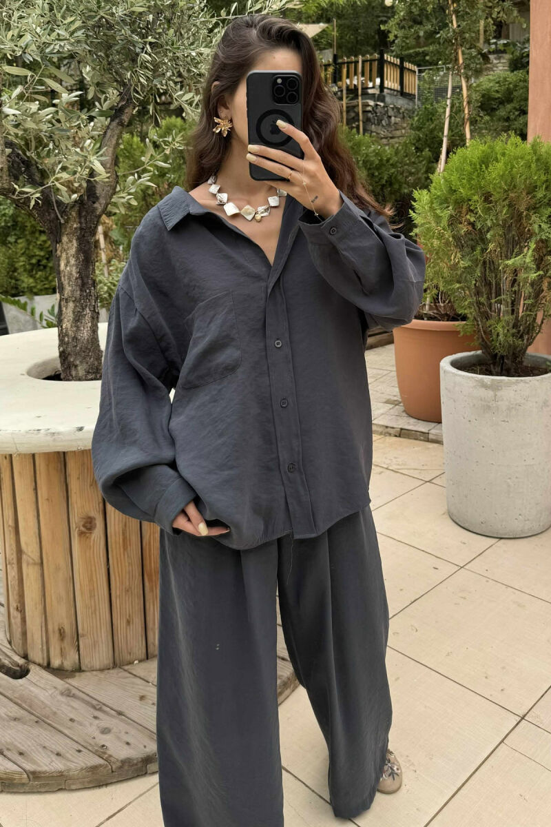 ONE COLOR SHIRT+TROUSERS WOMEN SET DARK GREY/GEE - 3