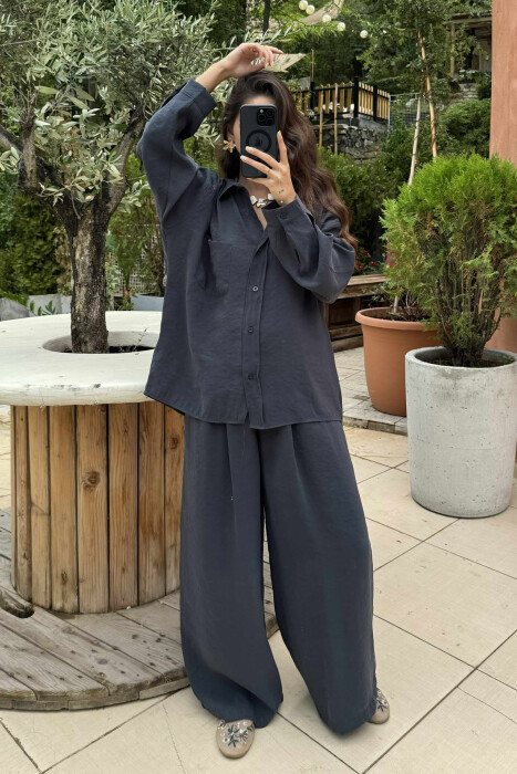 ONE COLOR SHIRT+TROUSERS WOMEN SET DARK GREY/GEE - 5