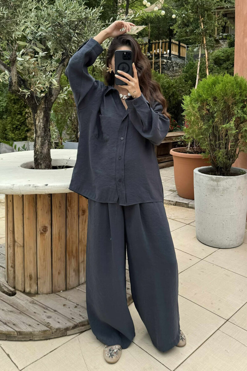 ONE COLOR SHIRT+TROUSERS WOMEN SET DARK GREY/GEE - 5