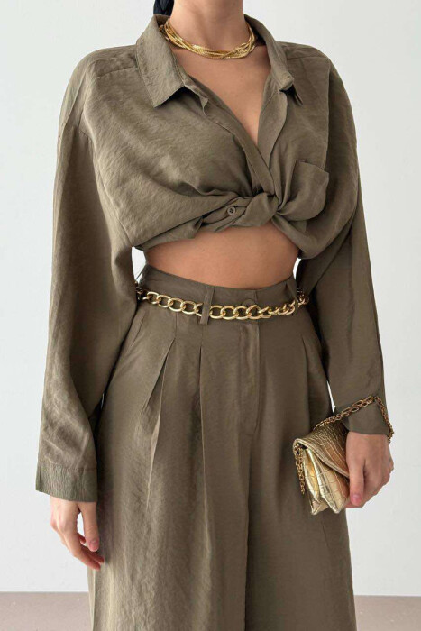 SHIRT+TROUSERS WOMEN SET IN OLIVE COLOR - 2