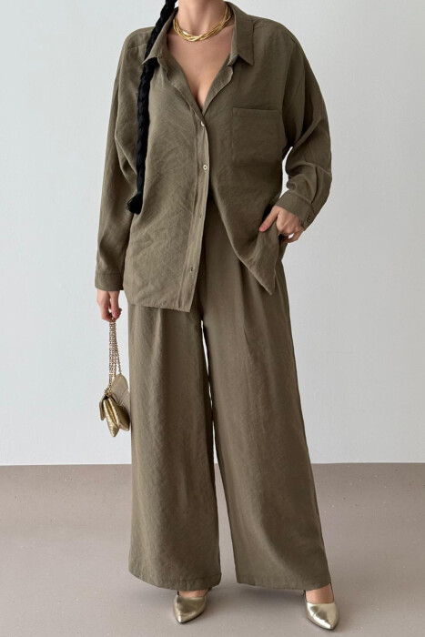 SHIRT+TROUSERS WOMEN SET IN OLIVE COLOR 