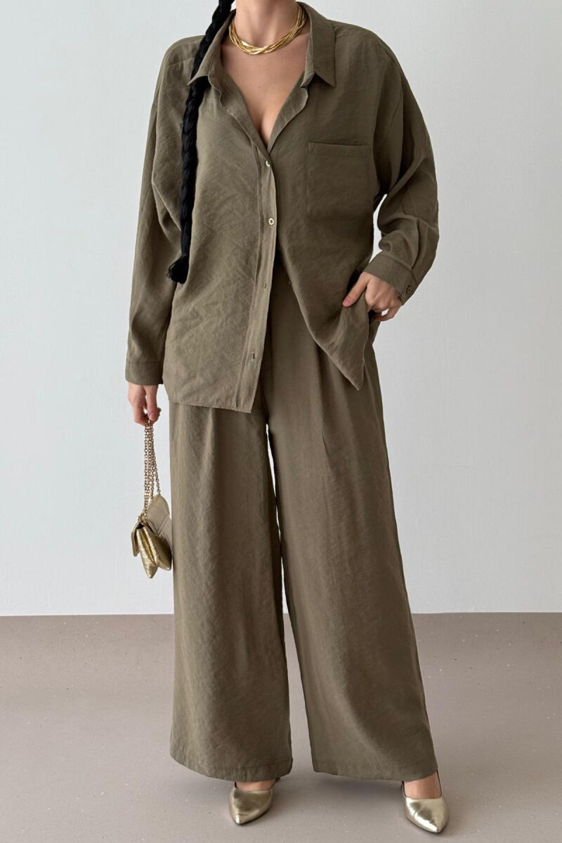 SHIRT+TROUSERS WOMEN SET IN OLIVE COLOR - 1