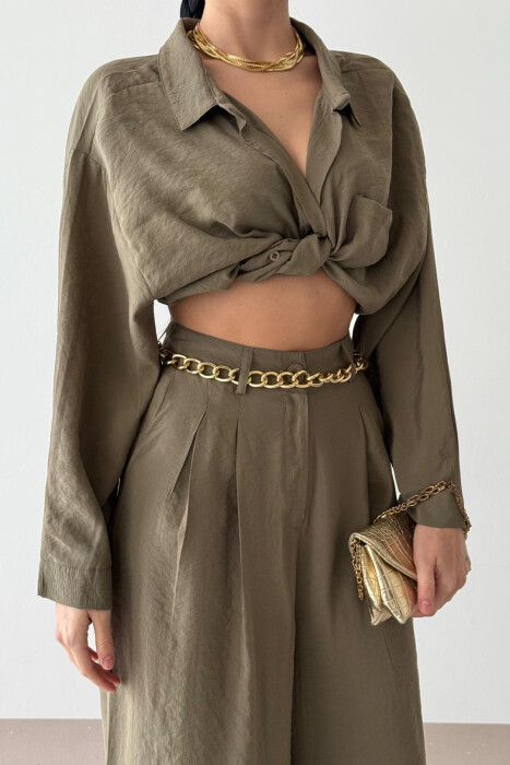 SHIRT+TROUSERS WOMEN SET IN OLIVE COLOR - 4