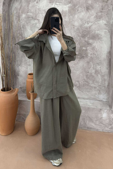 SHIRT+TROUSERS WOMEN SET IN OLIVE COLOR 