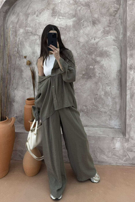 SHIRT+TROUSERS WOMEN SET IN OLIVE COLOR - 2
