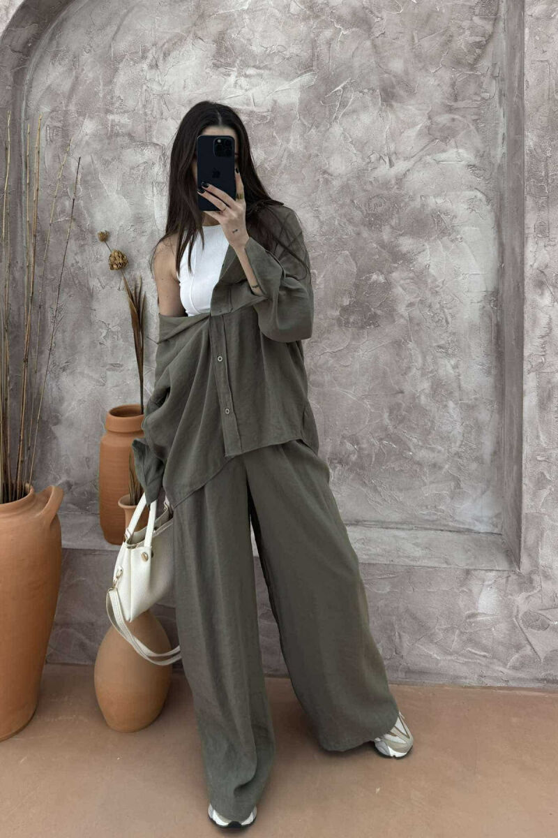 SHIRT+TROUSERS WOMEN SET IN OLIVE COLOR - 2