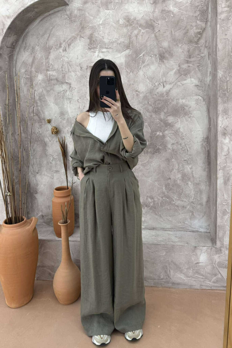 SHIRT+TROUSERS WOMEN SET IN OLIVE COLOR - 3