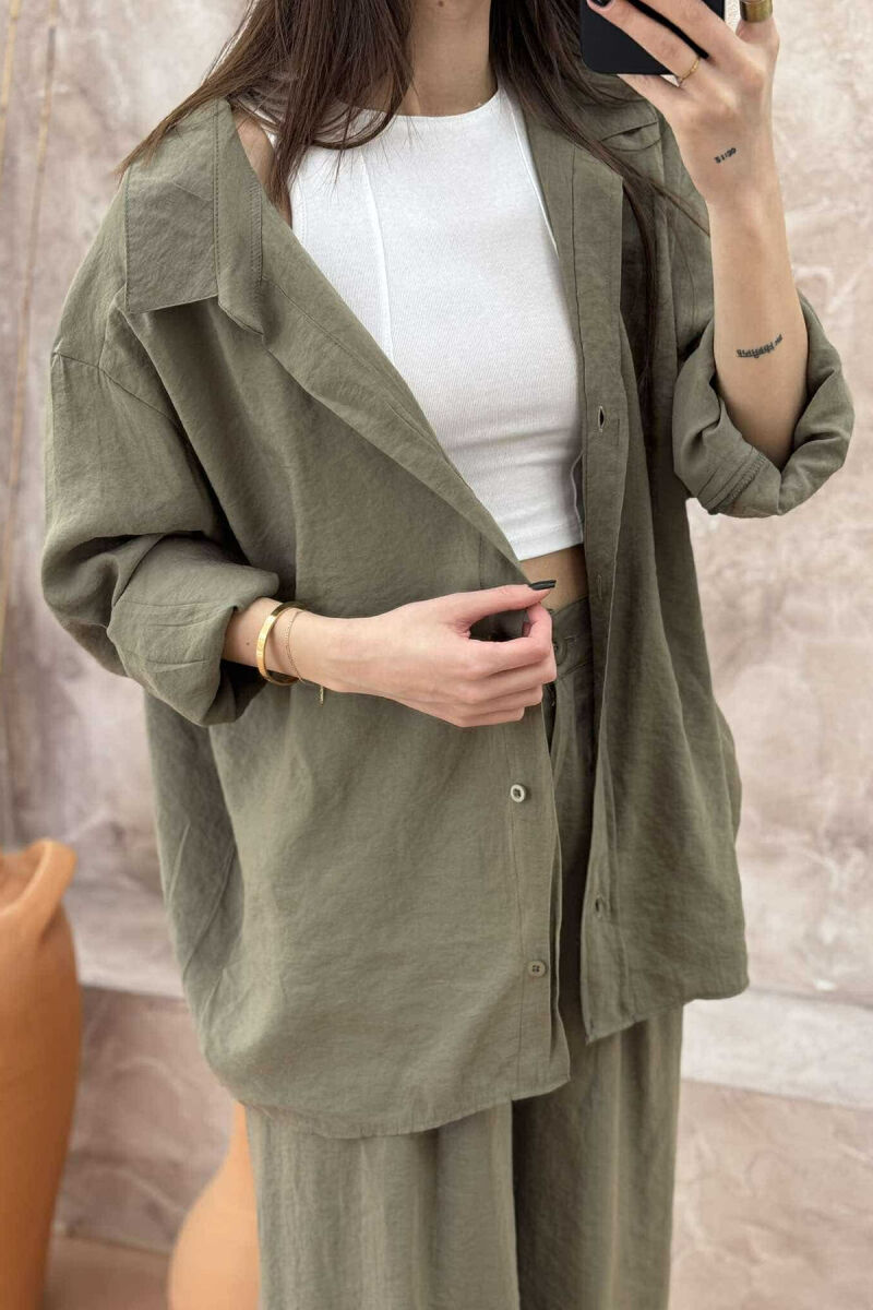 SHIRT+TROUSERS WOMEN SET IN OLIVE COLOR - 5