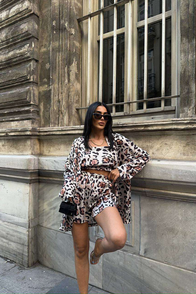 SHIRT+CROP+SHORTS LEO PRINT WOMEN SET LEO/LEOPARD - 1