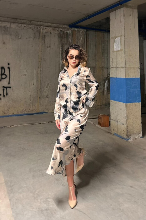 SHIRT+LONG SKIRT DIFFERENT DESIGN WOMEN SET BEIGE/BEZHE - 1