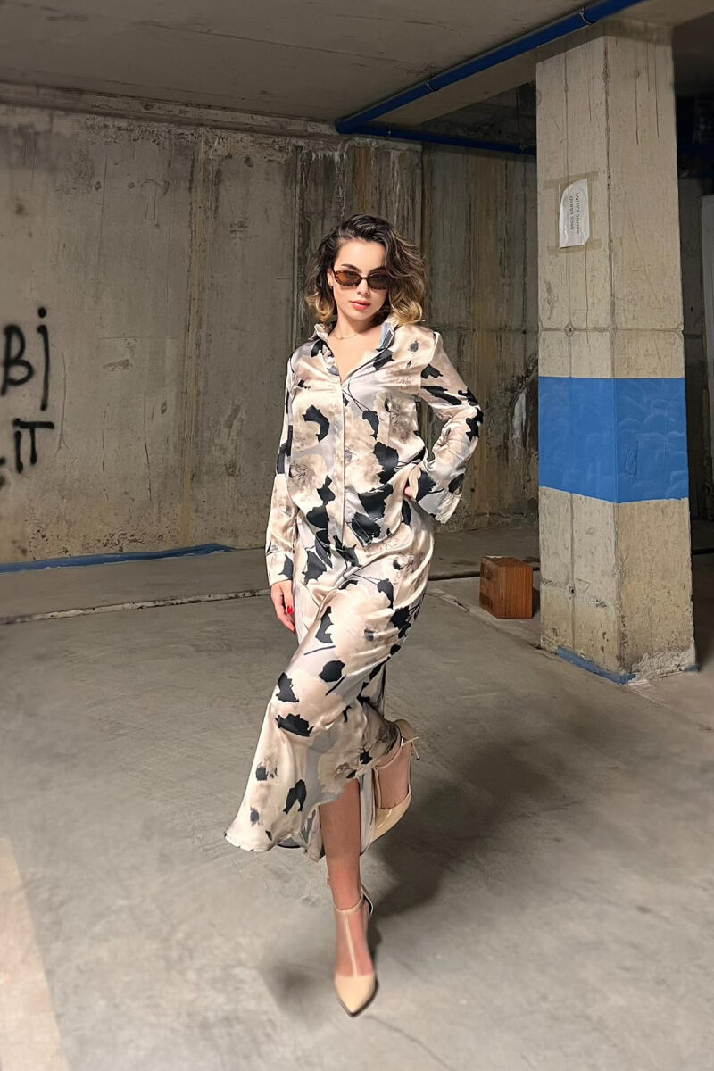SHIRT+LONG SKIRT DIFFERENT DESIGN WOMEN SET BEIGE/BEZHE - 1