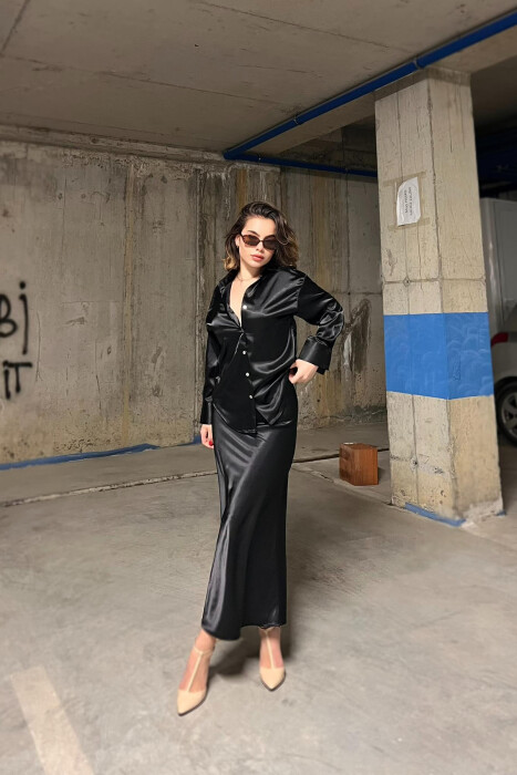 SHIRT+LONG SKIRT ONE COLOR WOMEN SET BLACK/ E ZEZE 