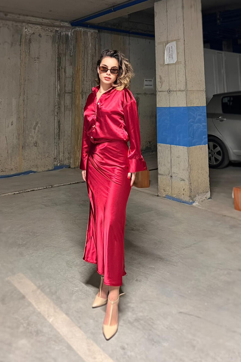 SHIRT+LONG SKIRT ONE COLOR WOMEN SET BURGUNDY/VISHNJE - 1