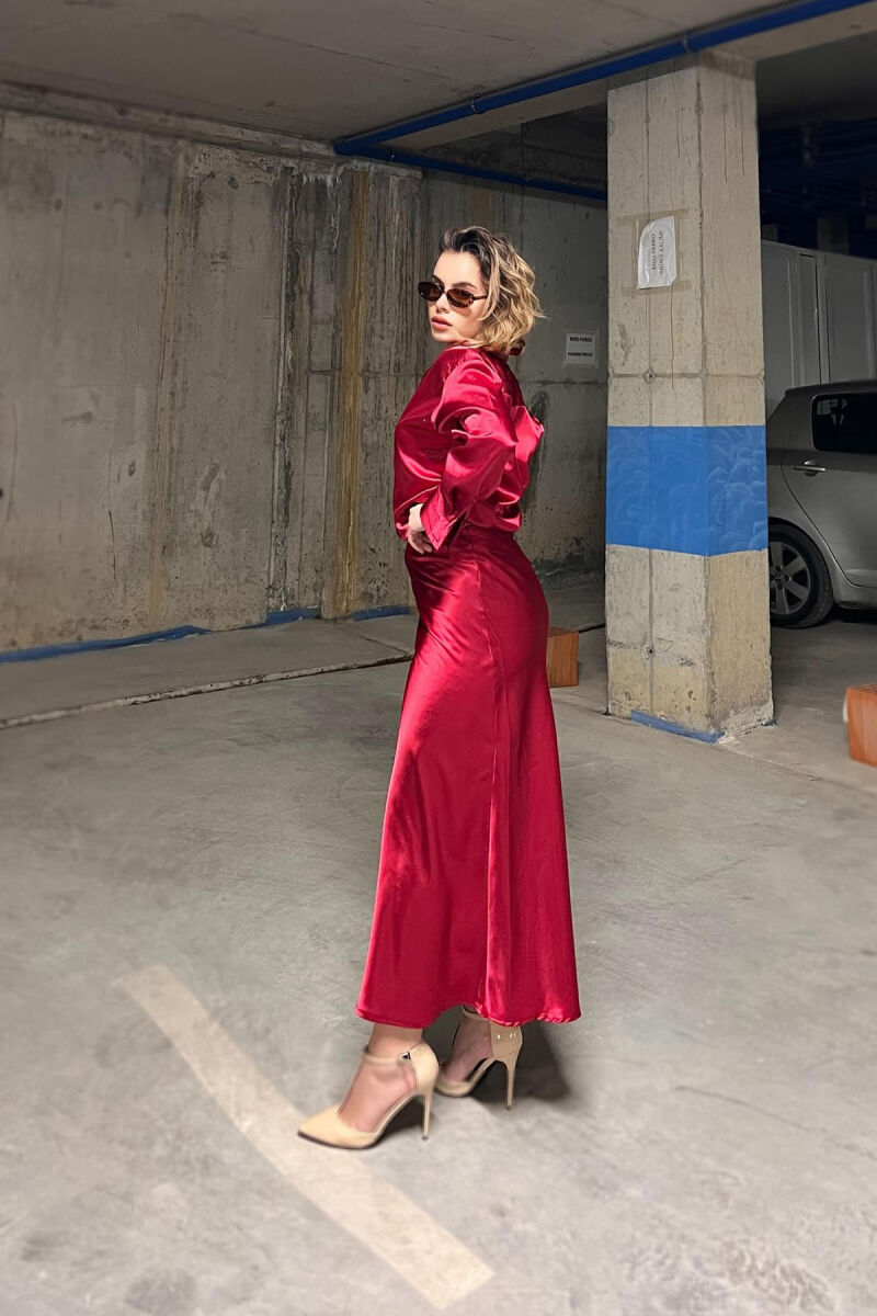 SHIRT+LONG SKIRT ONE COLOR WOMEN SET BURGUNDY/VISHNJE - 3