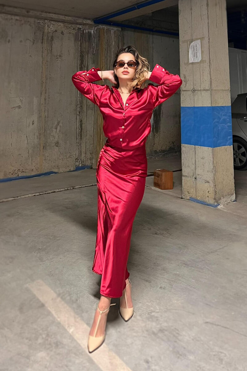 SHIRT+LONG SKIRT ONE COLOR WOMEN SET BURGUNDY/VISHNJE - 5