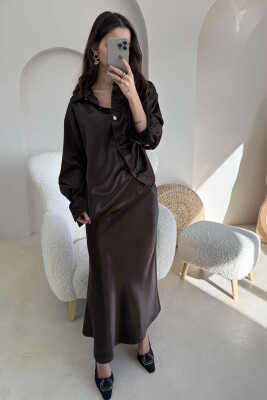 SHIRT+LONG SKIRT WOMEN SET DARK BROWN/KAE 