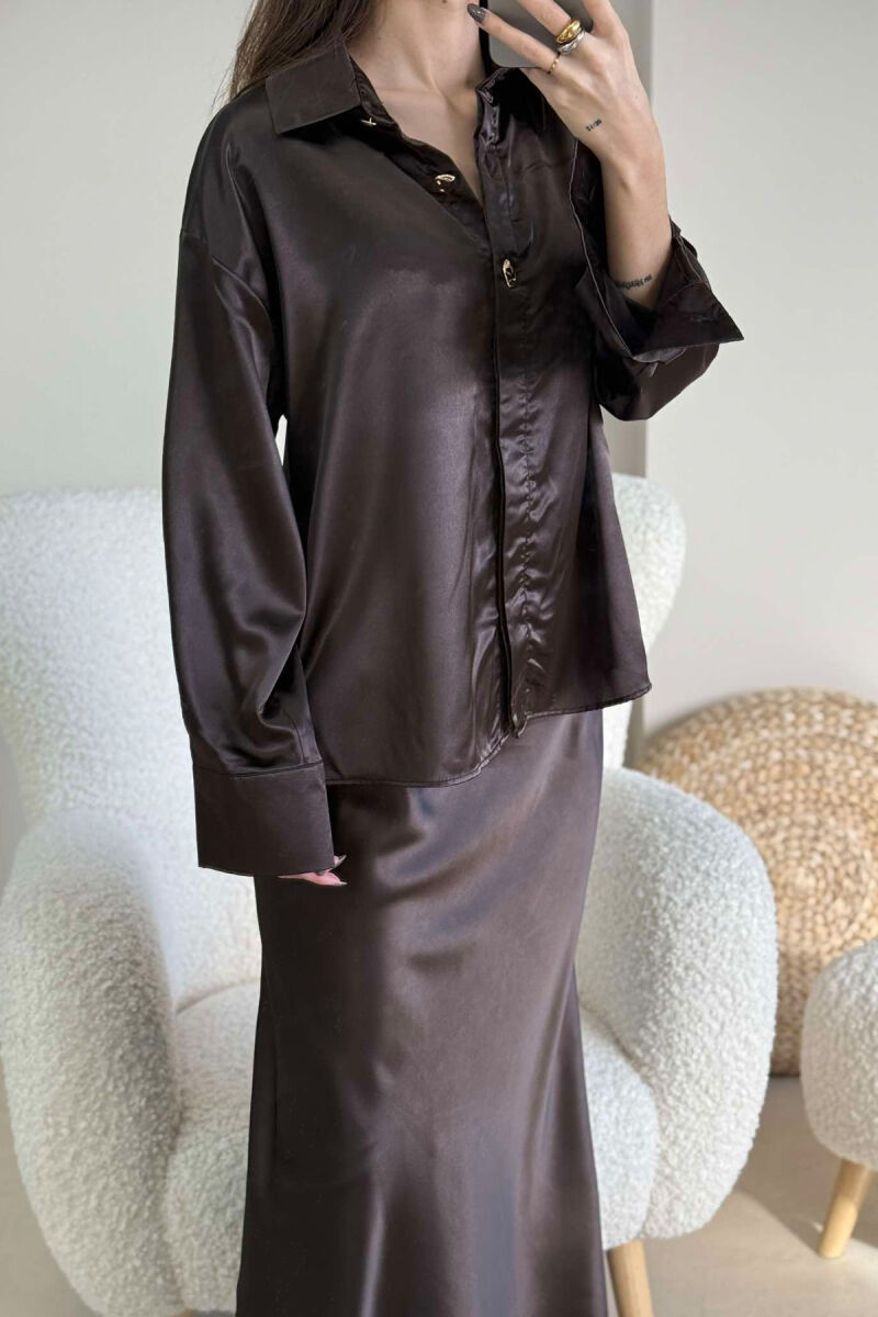 SHIRT+LONG SKIRT WOMEN SET DARK BROWN/KAE - 2