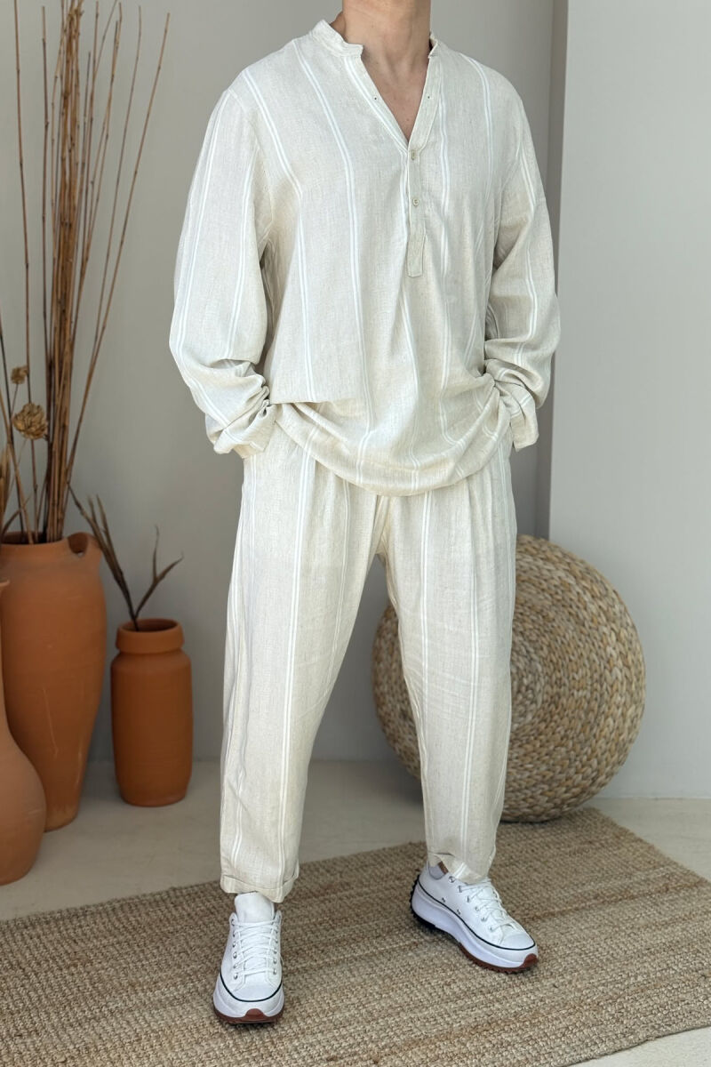 SHIRT+PANTS STRIPES DSIGN MEN SET CREAM/KREM - 1