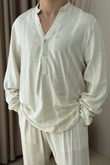 SHIRT+PANTS STRIPES DSIGN MEN SET CREAM/KREM - 2