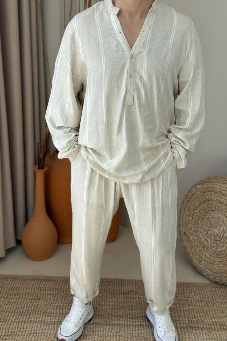 SHIRT+PANTS STRIPES DSIGN MEN SET CREAM/KREM - 4