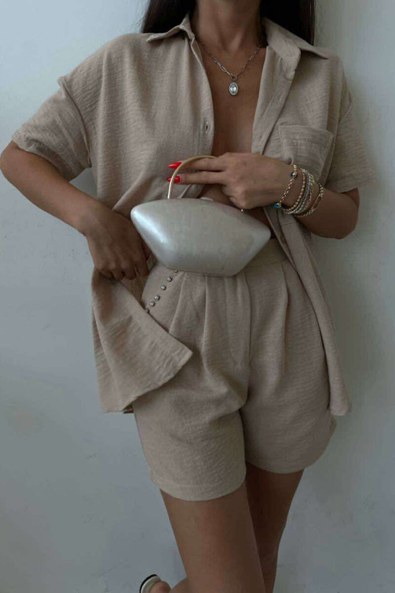 SHIRT+SHORT TROUSERS LINEN WOMAN SET BEIGE/BEZHE - 2