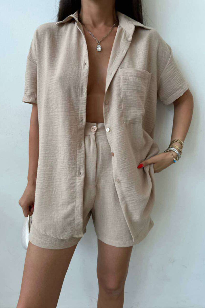 SHIRT+SHORT TROUSERS LINEN WOMAN SET BEIGE/BEZHE - 3