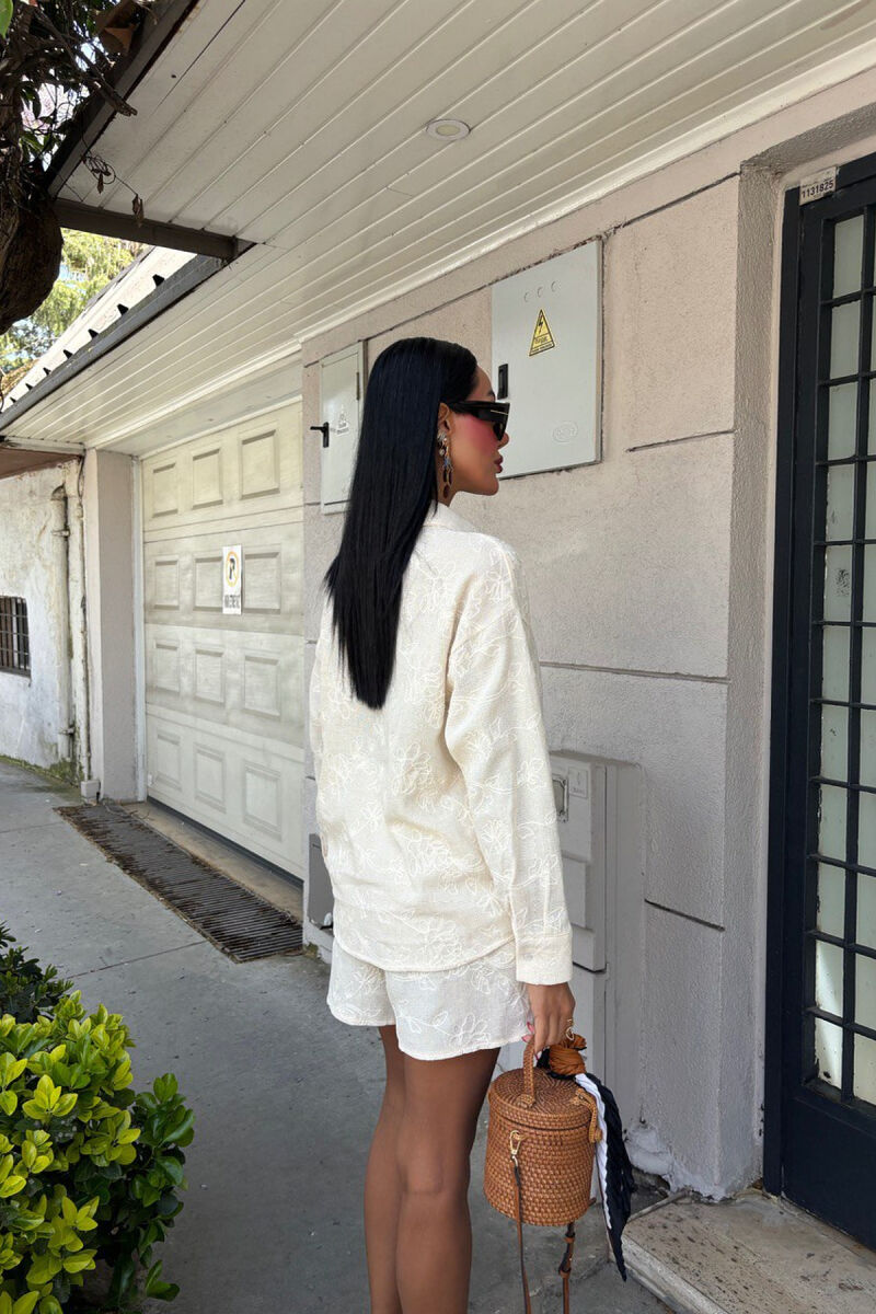 SHIRT+SHORTS FLOWER DESIGN WOMEN SET CREAM/KREM - 4