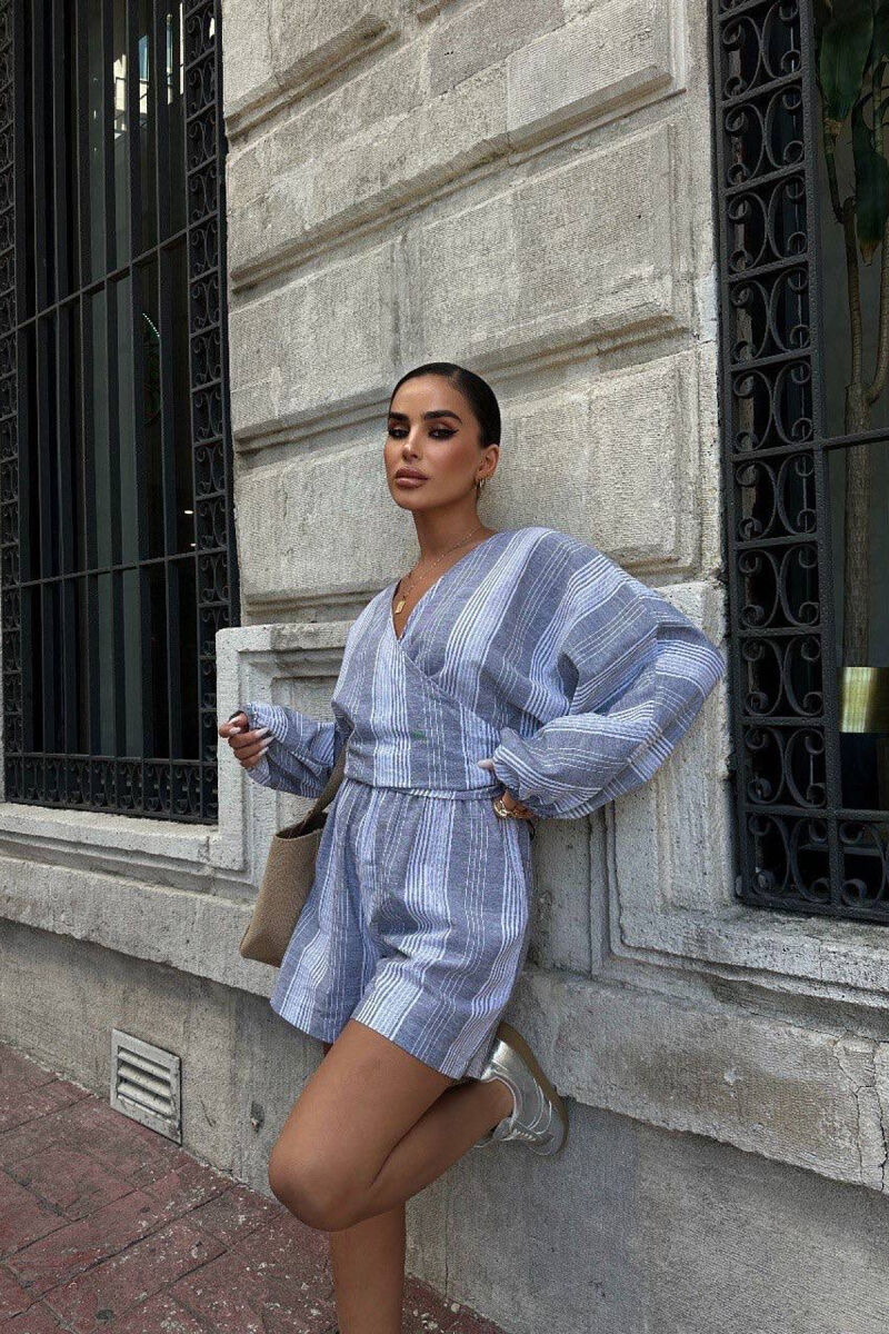 SHIRT+SHORTS LACING STRIPED WOMEN SET GREY/GRI - 2