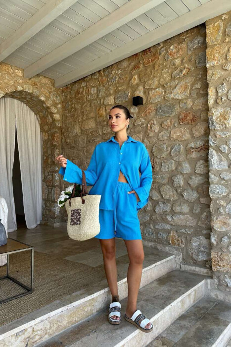 SHIRT+SHORTS ONE COLOR WOMEN SET BLUE/BLU - 2