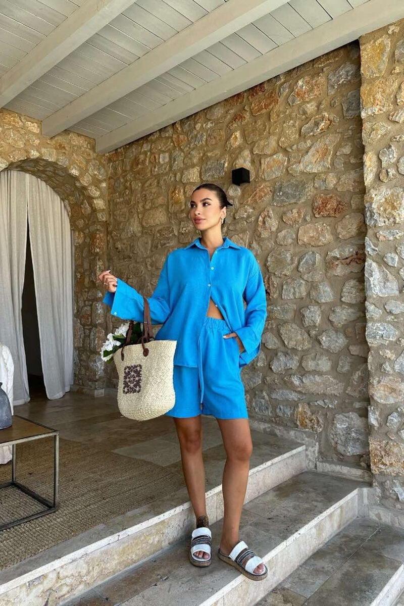 SHIRT+SHORTS ONE COLOR WOMEN SET BLUE/BLU - 2