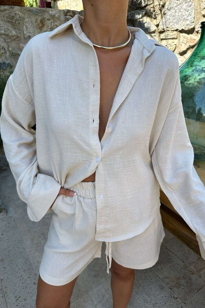 SHIRT+SHORTS ONE COLOR WOMEN SET CREAM/KREM - 2