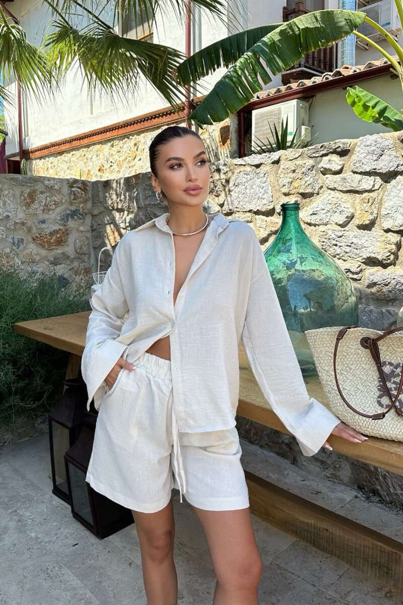 SHIRT+SHORTS ONE COLOR WOMEN SET CREAM/KREM - 4