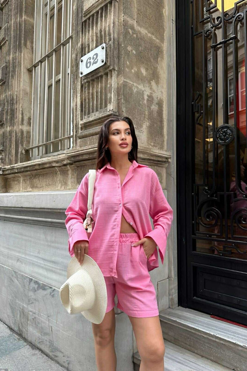 SHIRT+SHORTS ONE COLOR WOMEN SET PINK/ROZE - 2