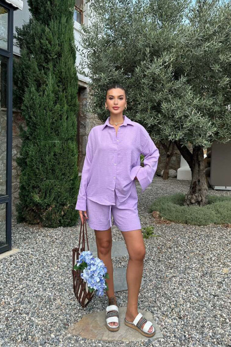 SHIRT+SHORTS ONE COLOR WOMEN SET PURPLE/LEJLA 