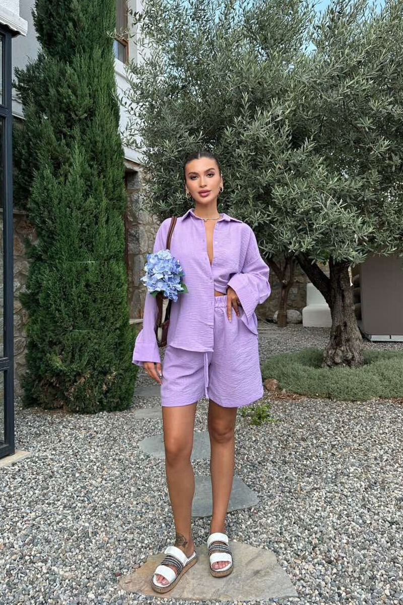 SHIRT+SHORTS ONE COLOR WOMEN SET PURPLE/LEJLA - 2