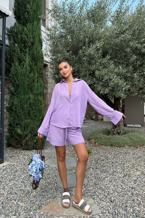 SHIRT+SHORTS ONE COLOR WOMEN SET PURPLE/LEJLA - 3