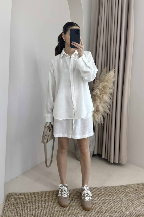 SHIRT+SHORTS ONE COLOR WOMEN SET WHITE-E BARDHE 