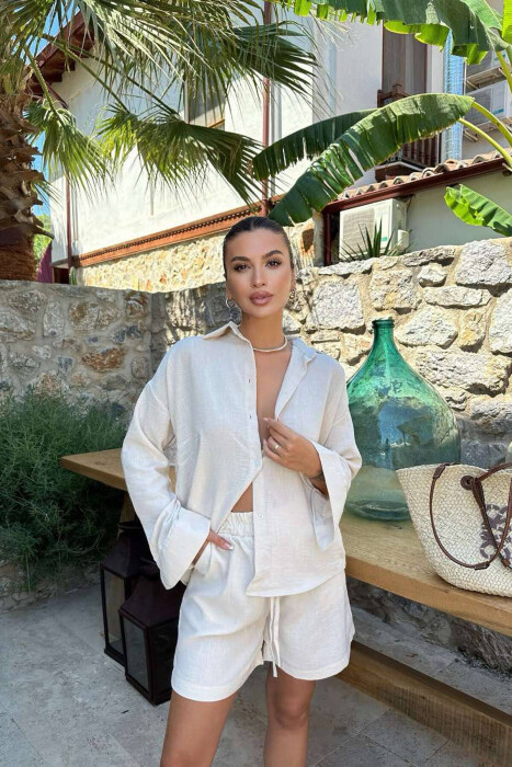 SHIRT+SHORTS ONE COLOR WOMEN SET WHITE-E BARDHE 