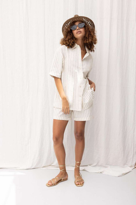 SHIRT+SHORTS SHINNY STRIPES WOMEN SET CREAM-BROWN/KRKA - 1
