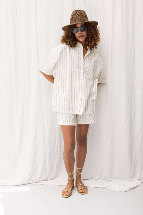 SHIRT+SHORTS SHINNY STRIPES WOMEN SET CREAM-BROWN/KRKA - 2