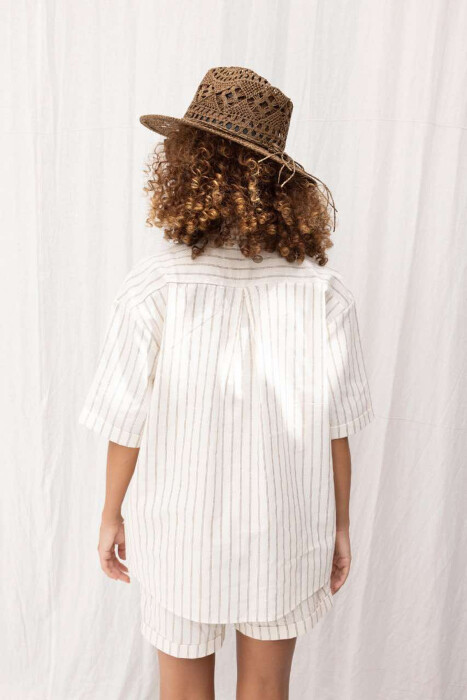 SHIRT+SHORTS SHINNY STRIPES WOMEN SET CREAM-BROWN/KRKA - 3