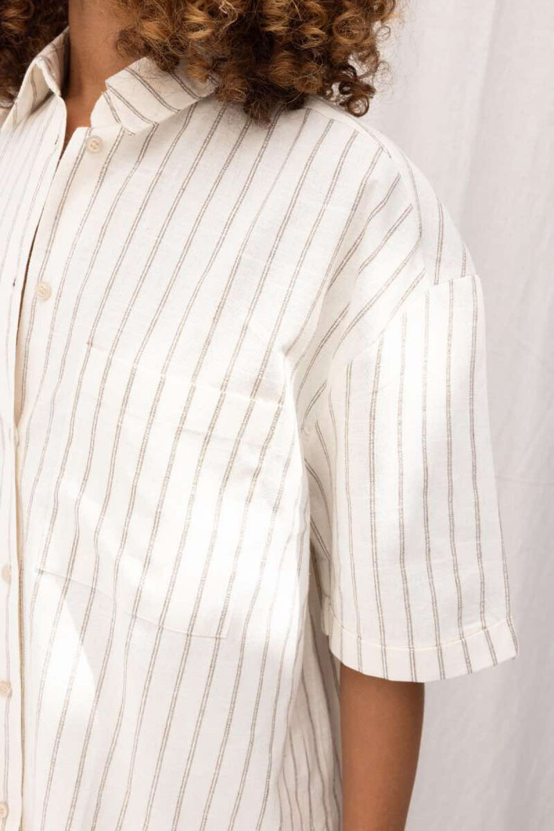 SHIRT+SHORTS SHINNY STRIPES WOMEN SET CREAM-BROWN/KRKA - 4