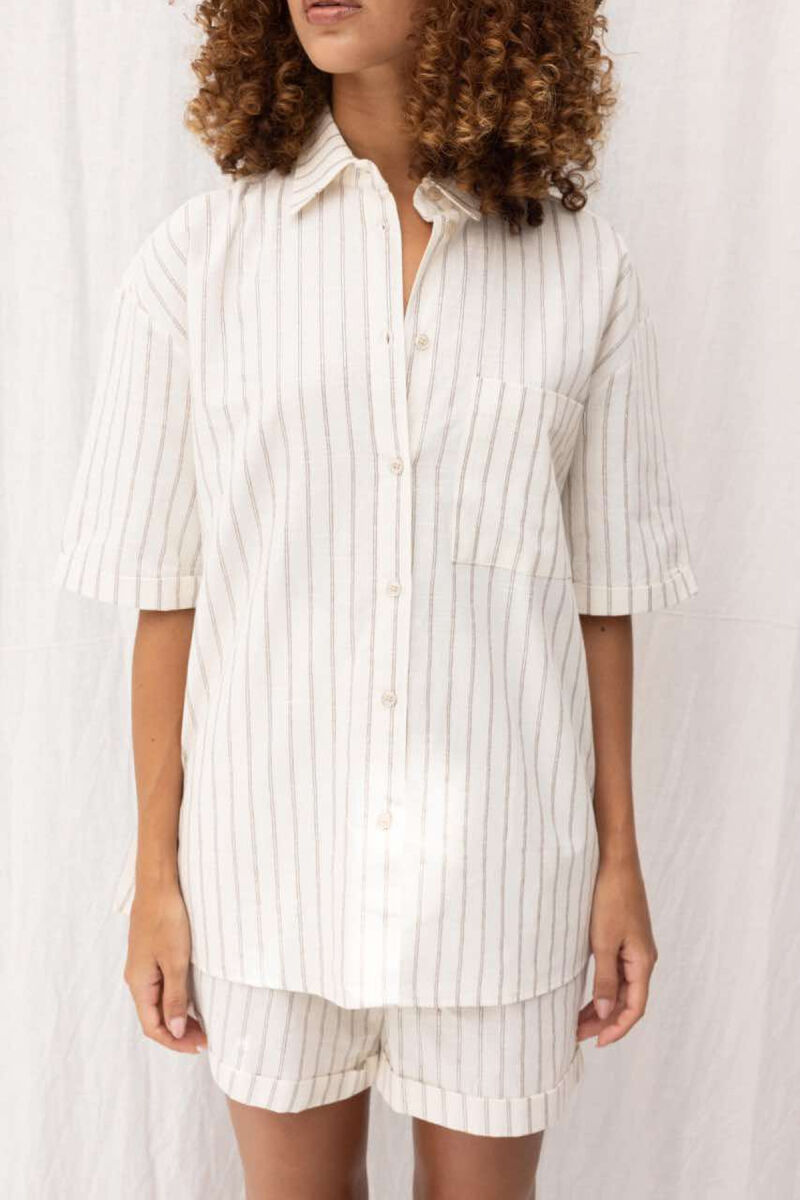 SHIRT+SHORTS SHINNY STRIPES WOMEN SET CREAM-BROWN/KRKA - 5