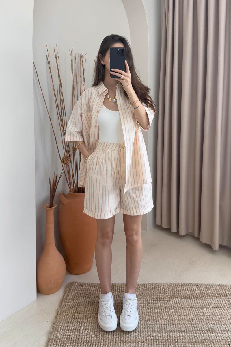 SHIRT+SHORTS SHINNY STRIPES WOMEN SET CREAM-ORANGE/KRPO - 2